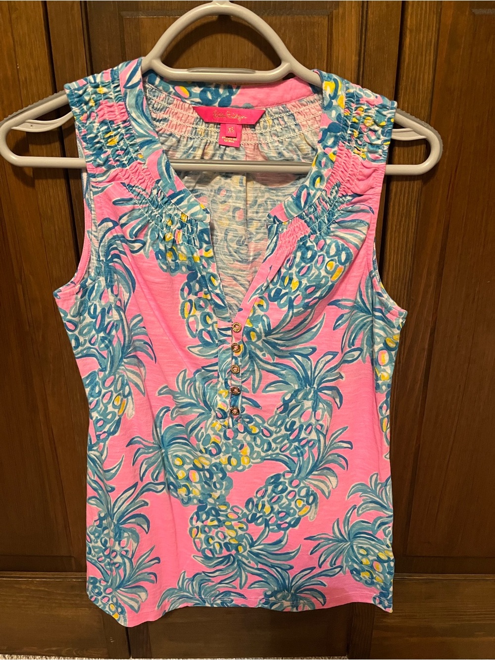 Lilly Pulitzer Pink Tank with Teal & Yellow Pineapple Print